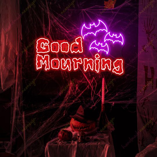 Discover Good Mourning Neon Sign: Spooky Gothic Halloween Decor