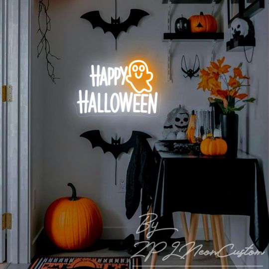 Discover Happy Halloween Ghost Neon Sign: Custom LED Party Decor