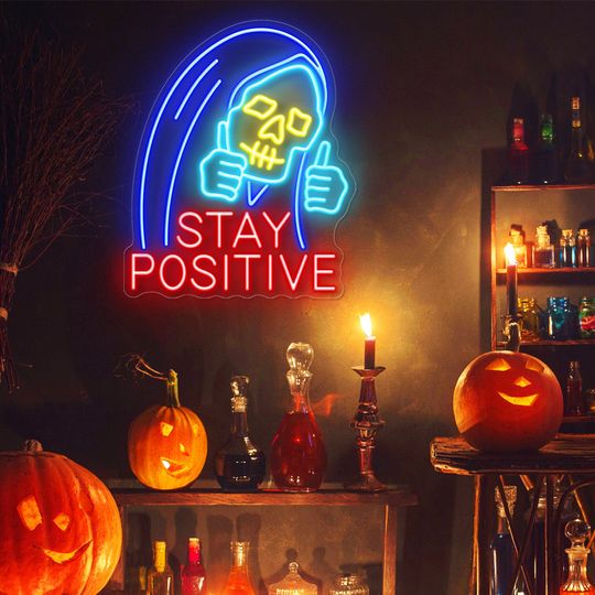 Discover Skull Stay Positive Neon Sign,Halloween Neon Sign, Led Light for Halloween Party, Halloween Decor,Skeleton Halloween,Funny Halloween Decor