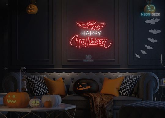 Discover Happy Halloween Bat Neon Sign: Spooky Party Decor
