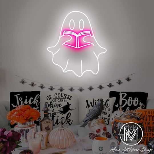 Discover Ghost Neon Sign,Book Ghost Neon Sign,Halloween LED Sign,Spooky Neon Sign,Halloween Neon LED Decor,Horror Room Decor,Horror Lover Gift