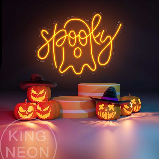 Discover Spooky Boo Neon Sign, Custom Halloween Boo LED Neon Light Spooky Led Light Halloween Party Light Decor Personalized Halloween Gift for Kids