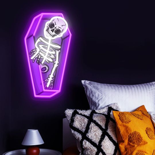 Discover Halloween Neon Sign,Halloween Coffin sign, Goth Lover Gift,Gothic Decor,Halloween Decor Led Light for Halloween Party,Personalized Gift