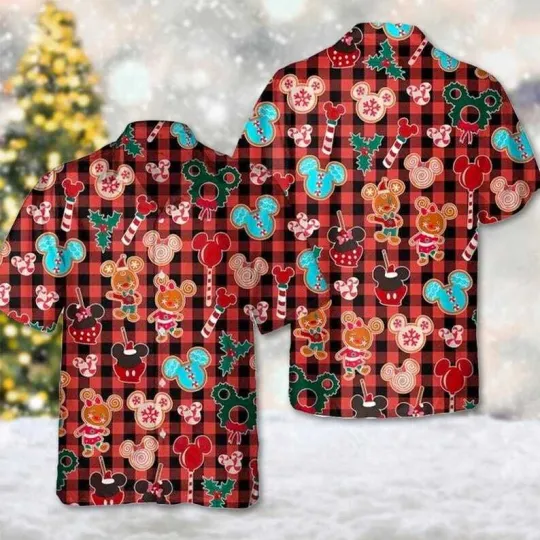 Mickey And Minnie Mouse Gingerbread Candy Canes Christmas Hawaiian Shirt