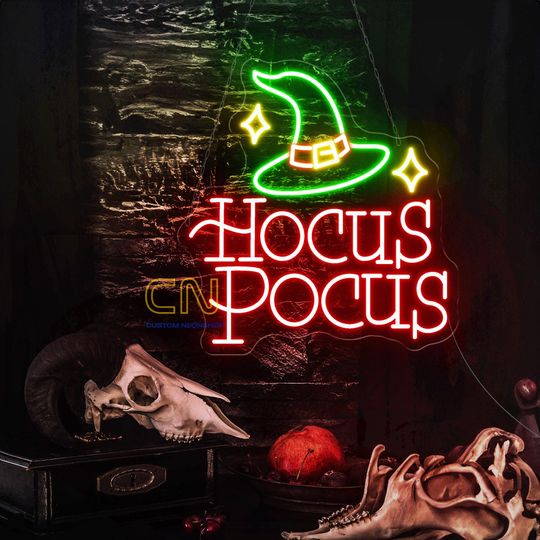 Discover Hocus Pocus Neon Sign, Hocus Pocus Decor LED Neon Sign, Halloween Neon Sign, Halloween Decor Wall, Bat Wall Decor Sign, Spooky Neon Sign