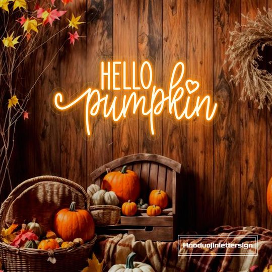 Discover Hello Pumpkin LED Neon Sign, Custom Fall Autumn Home Decor Neon Light Halloween Party Decoration Garden Sign Thanksgiving Door Wall Decor