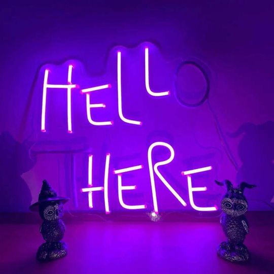 Discover custom hello there neon sign,hell here led sign,flickering horror neon light,spooky bedroom decor,Halloween party decor,horror logo sign