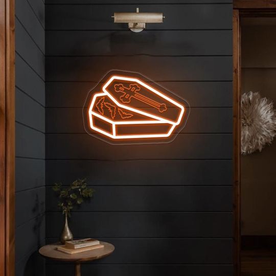 Bat Coffin Neon Sign,Gothic Coffin Decor Sign,Goth Lover Gift,Dark Art Decor,Horror Bedroom Wall Decor,Halloween Bat Decor,Gothic Room Decor