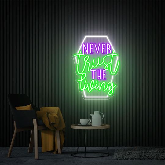 Discover Never Trust The Living Neon Sign, Gothic Sign Party Halloween Neon Sign, Halloween Yard Decor Event Sign Personalized Gift Spooky Room Decor