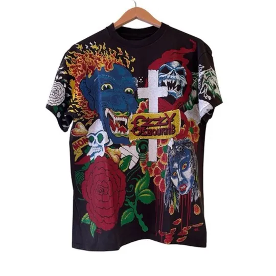 Discover Ozzy Osbourne Tattoo Concert Tour All Over Print AOP T-Shirt Large Hanes