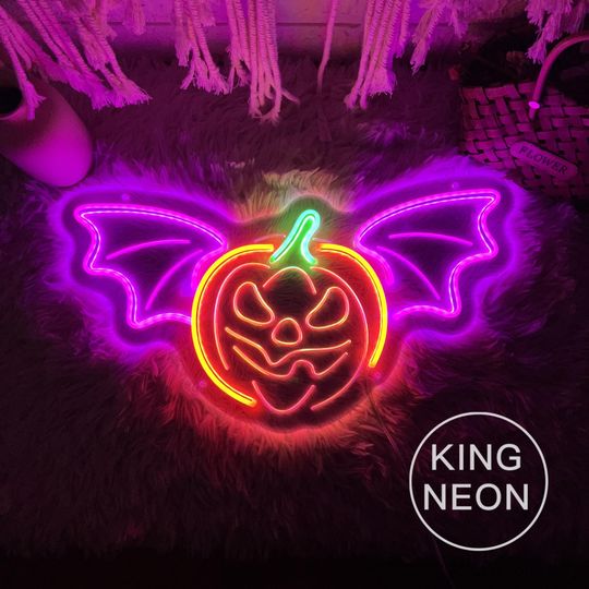 Discover Devil Pumpkin Neon Sign, USB Engraved Custom Halloween Party LED Neon Light Sign Halloween Shop Bar Home Wall Decor Halloween Gift for Kids