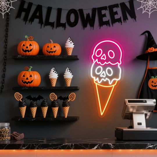 Discover Skull Ice Cream Neon Sign: Halloween Decor, Man Cave Light