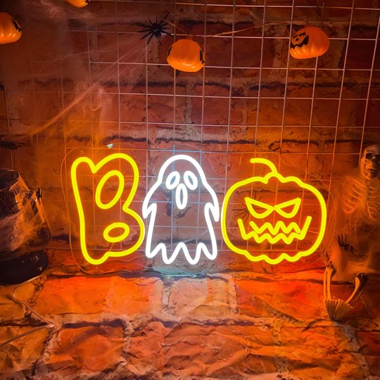 Discover Boo Halloween Neon Sign: Spooky Party Decor, LED Light