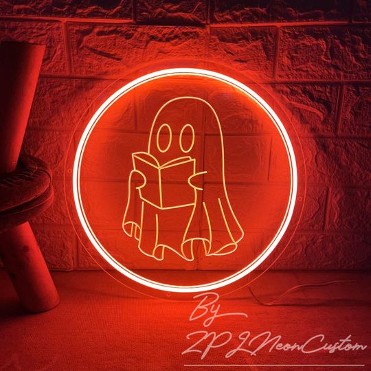 Discover Halloween Ghost Neon Sign Ghost With Book Neon Sign Halloween Spooky Decor USB Engrave Led Light for Party Wall Decor Personalized Gift