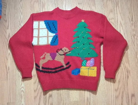Discover 90s Ugly Christmas Holiday Sweater Knit Hasting & Smith Christmas Tree Medium