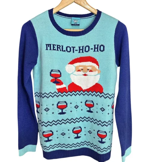 Discover NWT Northern Pole Ugly Christmas Sweater "Merlot-Ho-Ho" Santa With Wine Glass SM