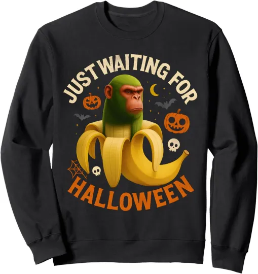 Just Waiting for Halloween Chimpanzini Bananini Unisex Crewneck Sweatshirt