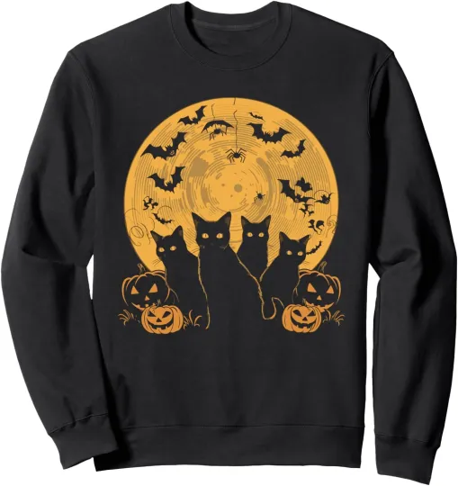 Discover Cat Halloween Moon Graphic Unisex Crewneck Sweatshirt for Men Women Kids