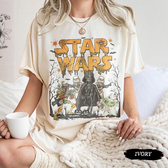 Vintage Star Wars Halloween Shirt, Death Star Pumpkin Tee, Darth Vader R2D2 C3PO Shirt, Galaxy's Edge Family Trip Tee, Spooky Grogu Fall Tee