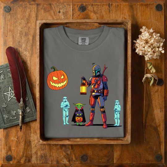 Discover Star Wars Mandalorian Baby Yoda Halloween Shirt, Grogu Pumpkin Trick or Treat Tee, Stormtrooper Spooky Costume Top 2025