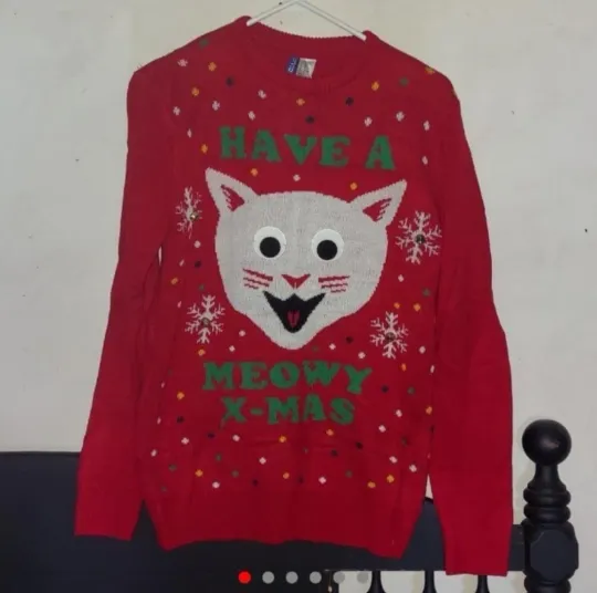 Discover Red googly eyes cat ugly Christmas Sweater