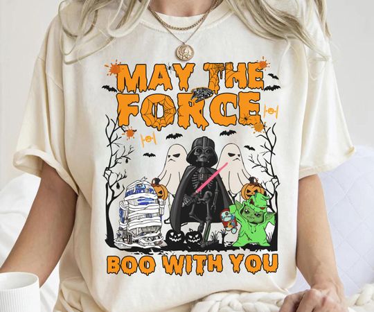 Discover Star Wars May The Force Boo With You Halloween Group Shirt, Darth Vader Stormtrooper R2-D2 Halloween Shirt, Star Wars Fan, Galaxy's Edge