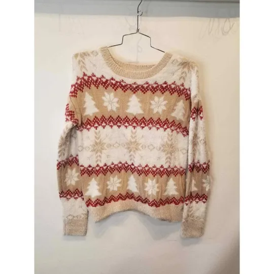 Discover Ugly Christmas Sweater Snowflakes Xmas Trees Cozy Holiday Womens M