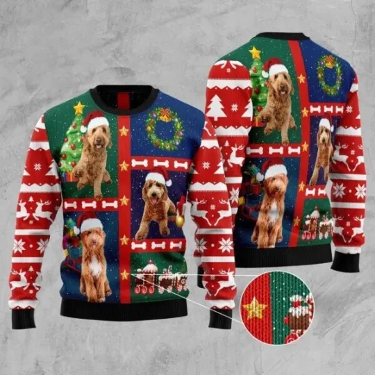 Discover Cute Goldendoodle Ugly Christmas Sweater,  Happy Holiday Ugly Xmas Sweater Gift
