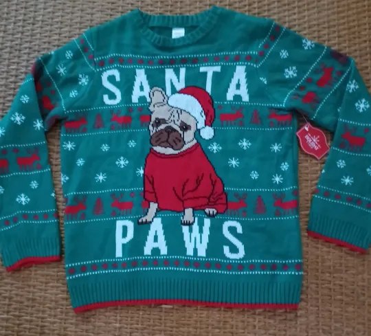 Holiday Time Women Sweater Sz XXL 18 Pug Frenchie Dog Ugly Christmas Sweater