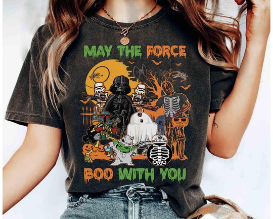 Discover Star Wars May The Force Boo With You Mummy Skeleton Halloween Shirts, Darth Vader R2-D2 Balloons Shirt, Galaxy's Edge Hollywood Studios Tee