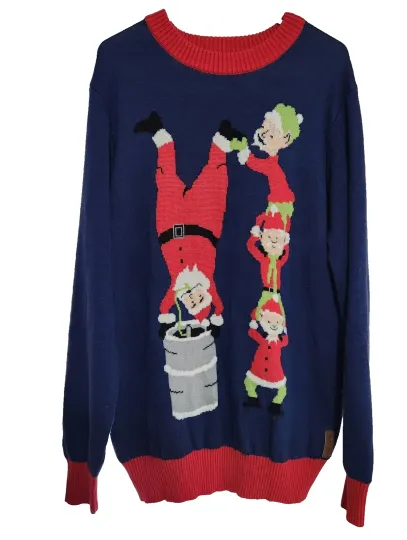 Tipsy Elves Ugly Christmas Sweater - Santa Beer Keg Stand Fraternity