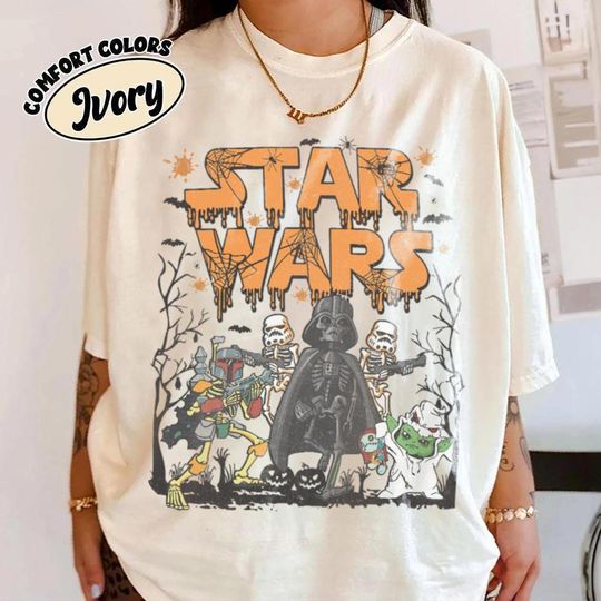 Discover Retro Star Wars Halloween Shirt, Star War Skeleton Halloween Shirt, Disney Halloween Shirt, Disney Family Halloween, Star Wars Halloween Tee