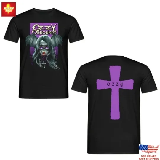 New Apparel Ozzy Osbourne Vampire Cross T-Shirt Purple Gothic Metal Rock Tee