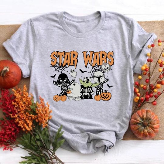Discover Star Wars Halloween T-Shirt, Star Wars Spooky Season Tee, Mandalorian Skeleton  Top, Cute Star Wars Fall Outfit