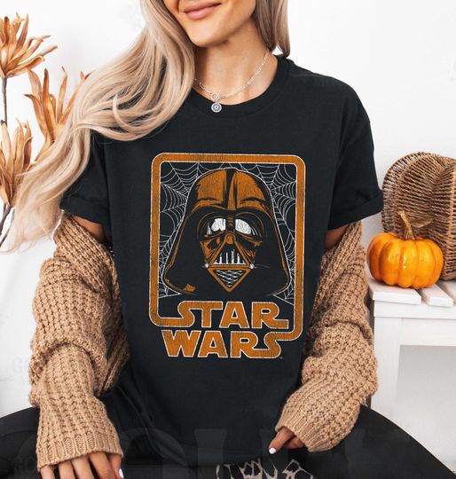 Discover Star Wars Halloween Darth Vader Spiderweb Orange T-Shirt, Star Wars Darth Vader Halloween Shirt, Disney Halloween Party 2025, Galaxy's Edge