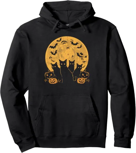 Discover Cat Halloween Moon Graphic Hoodie for Men Women Kids Unisex