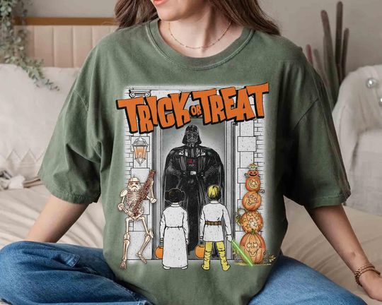 Star Wars Darth Vader Leia Princess Han Solo Trick Or Treat Halloween Shirt, May The Force Boo With You,  Shirt, Galaxy's Edge Family Tee
