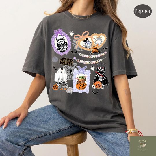 Discover Retro Star Wars Halloween Shirt: Grogu, Darth Vader Tee