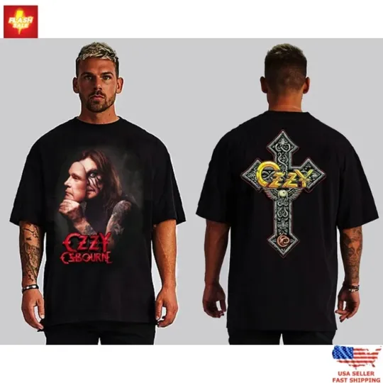 BLACK SABBATH OZZY OSBOURNE HARD ROCK FRONT AND BACK PRINT BLACK T SHIRT