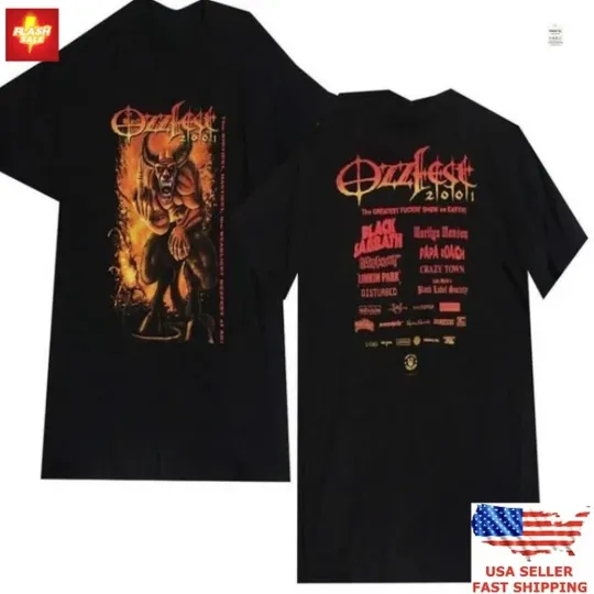 Vintage Rare Ozzfest 2001 T-Shirt Ozzy Osbourne Metal Festival Rock Band Tee