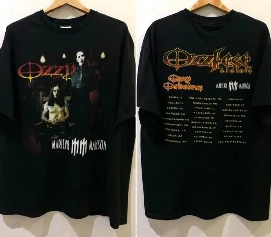 2003 Remake Ozzy Osbourne x Manson Graphic Black 2 Side T shirt Vtg