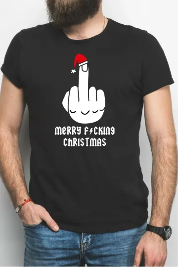 Discover Merry F*cking Christmas T-Shirt - Rude Funny Santa Hat Design