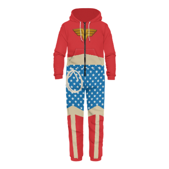 DC Comics Wonder Woman Ready One Piece Costume Hooded Jumpsuit | Sleep Pajama