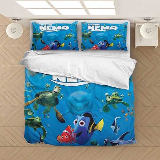 Finding Nemo Trust It's What Friends Do Blue Themed Bedding Set, Disney Bedding Set, Fan Gift, Funny Gift Ideas, Cartoon Fan Gift