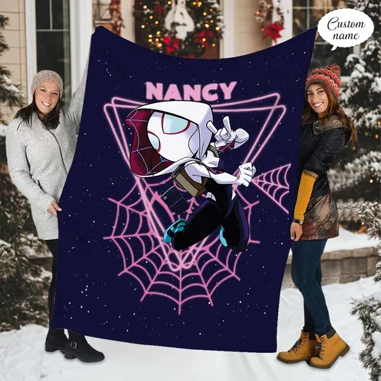 Personalized Ghost Spider Fleece Blanket, Superhero Birthday Gift