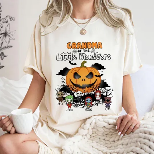 Discover Personalized Grandma Halloween T-Shirt, Custom Grandkids Names, Fall Tee