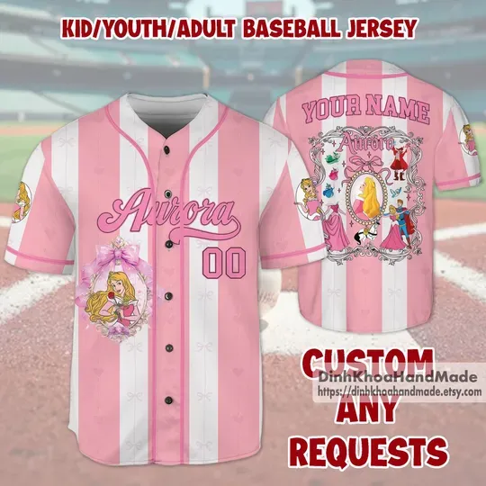 Custom Aurora Princess Baseball Jersey, Sleeping Beauty Disney Jersey, Disney Princess Baseball Jersey Outfit