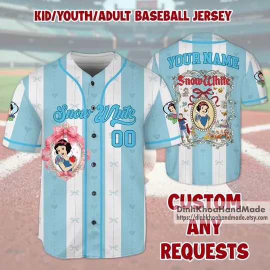 Discover Personalized Snow White Baseball Jersey, Disney Princess Jersey, Snow Princess Jersey, Birthday Girl Gift, Magic Kingdom