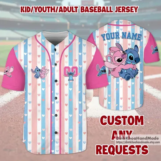 Personalized Stitch and Angel Baseball Jersey, Couple Lovers Shirt