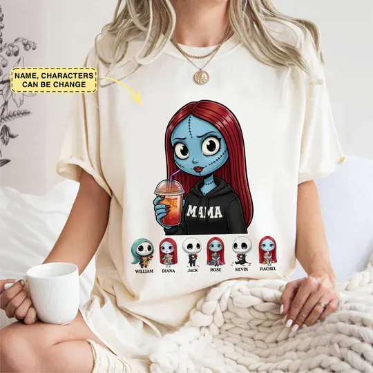 Discover Personalized Spooky Mama Halloween T-Shirt, Custom Kids Names